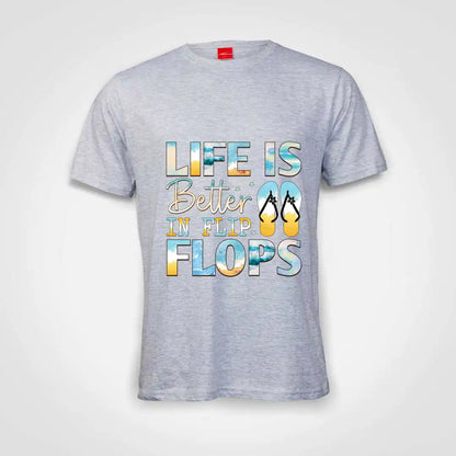 Life Is Better In Flip Flops Cotton T-Shirt Grey-Melange IZZIT APPAREL