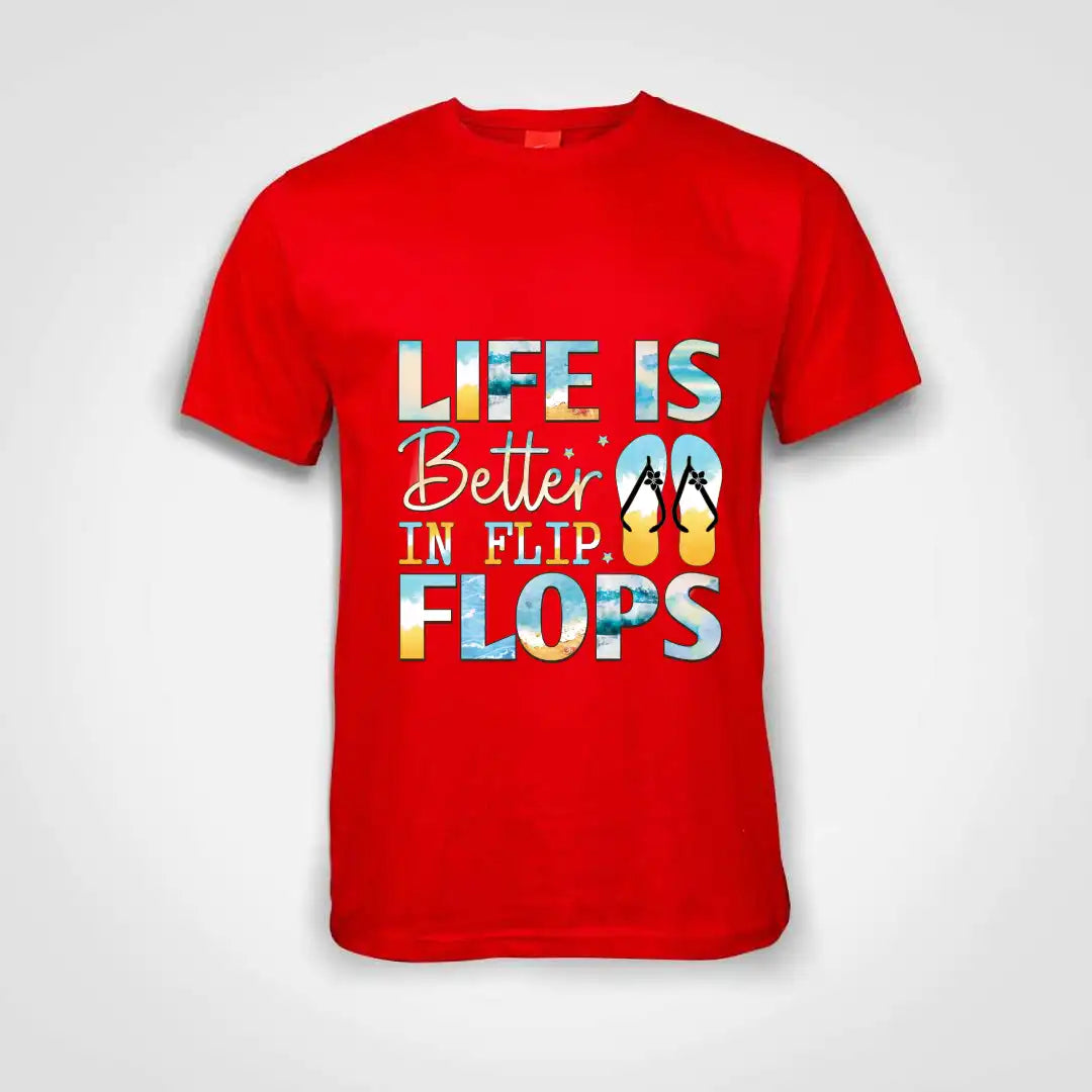 Life Is Better In Flip Flops Cotton T-Shirt Red IZZIT APPAREL