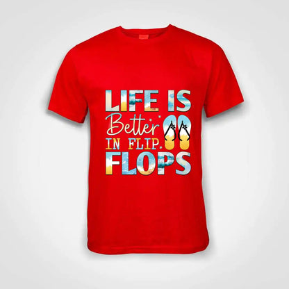 Life Is Better In Flip Flops Cotton T-Shirt Red IZZIT APPAREL