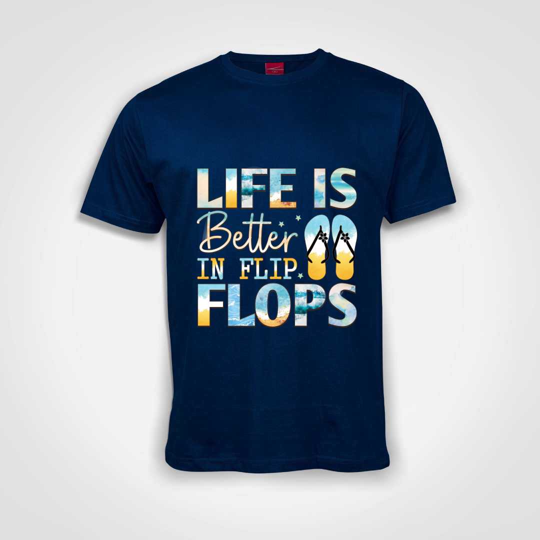 Life Is Better In Flip Flops Cotton T-Shirt Royal Blue IZZIT APPAREL