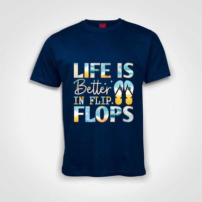 Life Is Better In Flip Flops Cotton T-Shirt Royal Blue IZZIT APPAREL