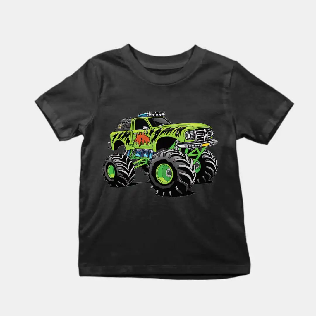 Lime Green Monster Truck Kids T-Shirt