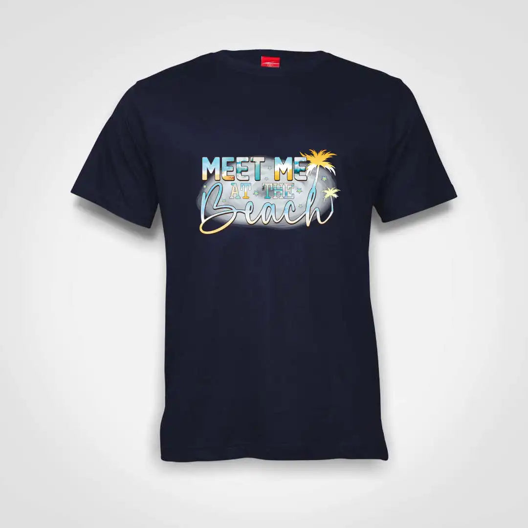 Meet Me At The Beach Cotton T-Shirt Navy IZZIT APPAREL