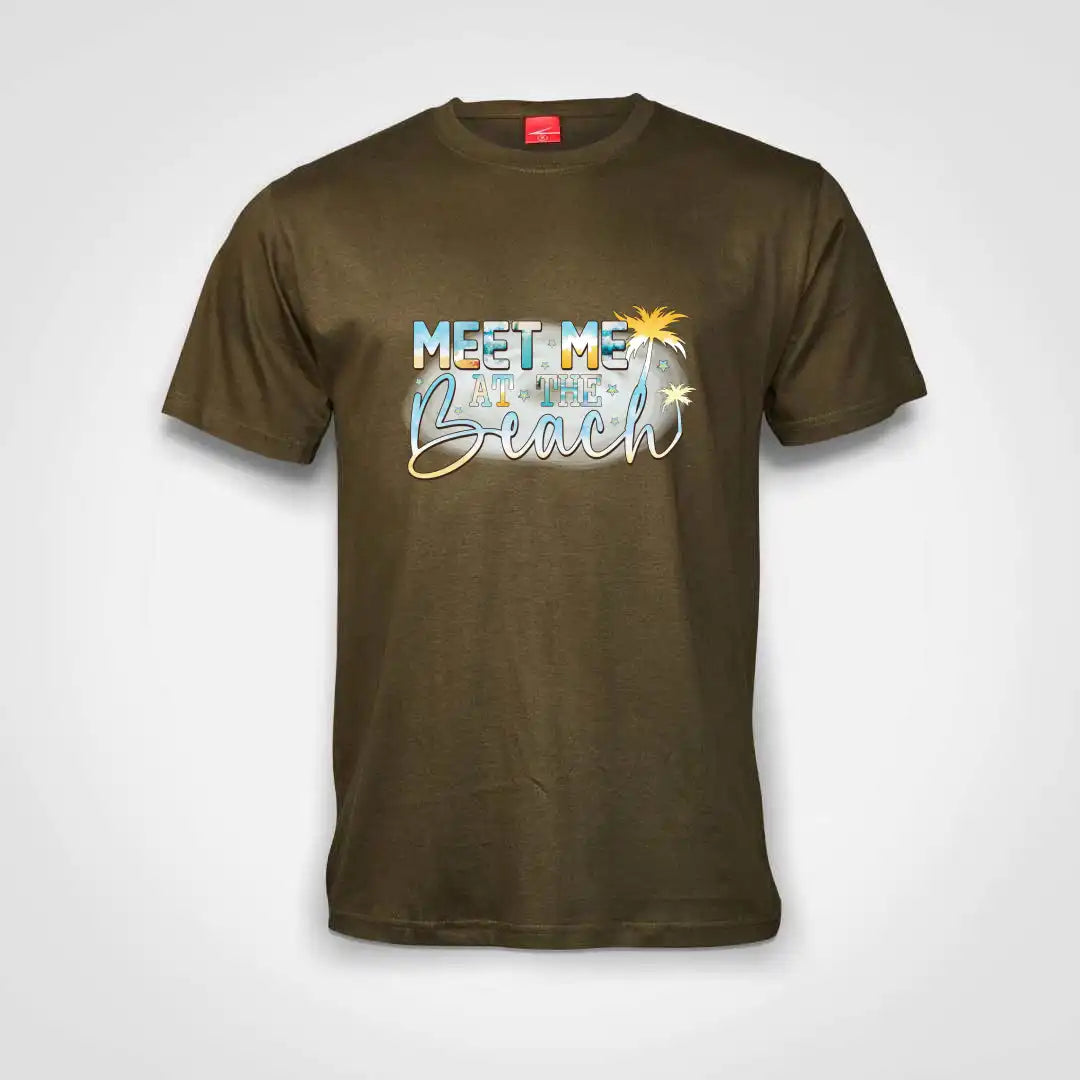 Meet Me At The Beach Cotton T-Shirt Olive IZZIT APPAREL
