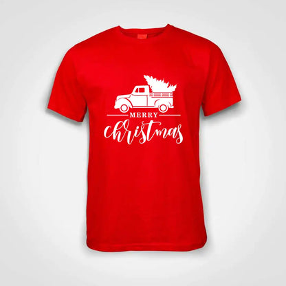 Merry Christmas Truck Cotton T-Shirt Red IZZIT APPAREL