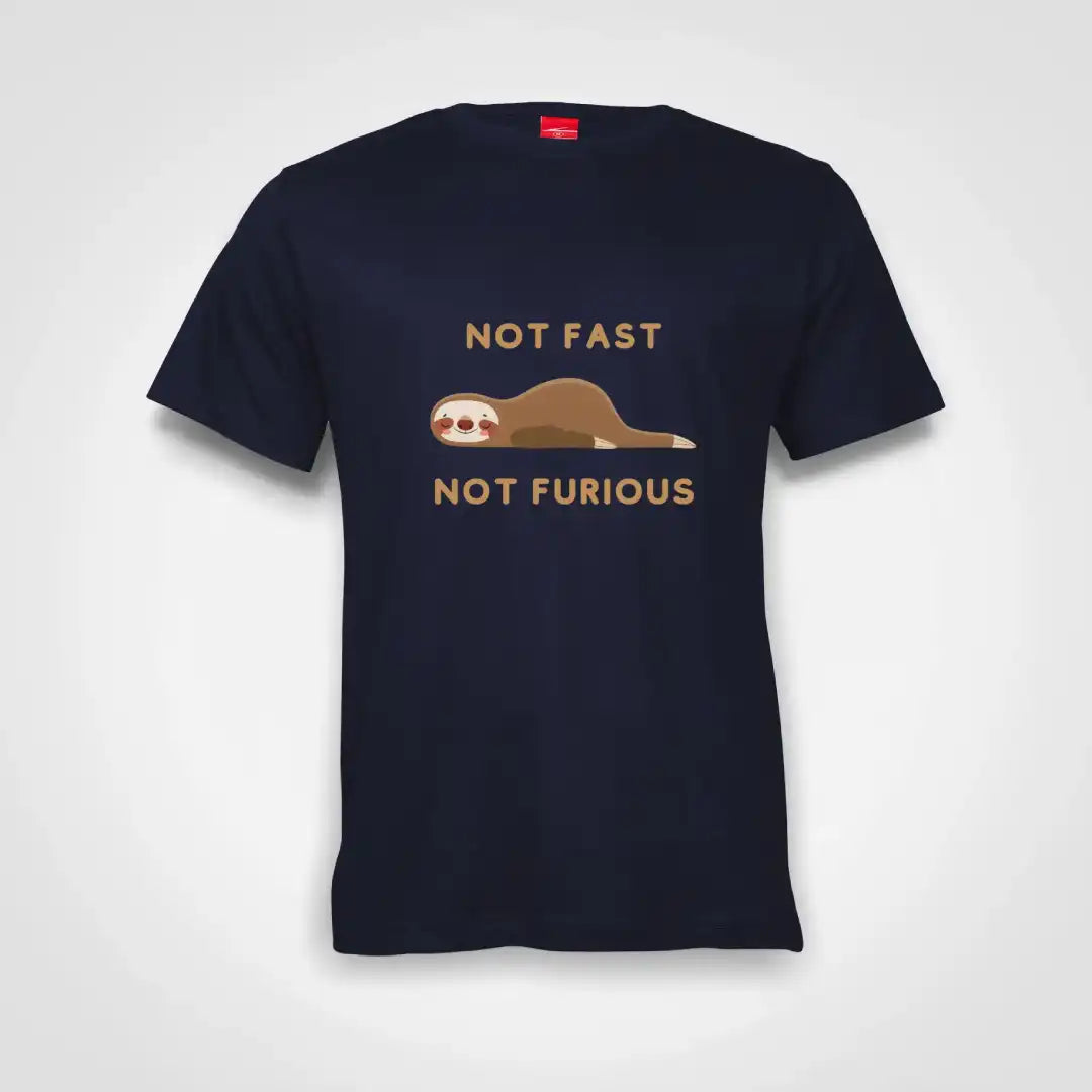 Not Fast Not Furious Cotton T-Shirt Navy IZZIT APPAREL