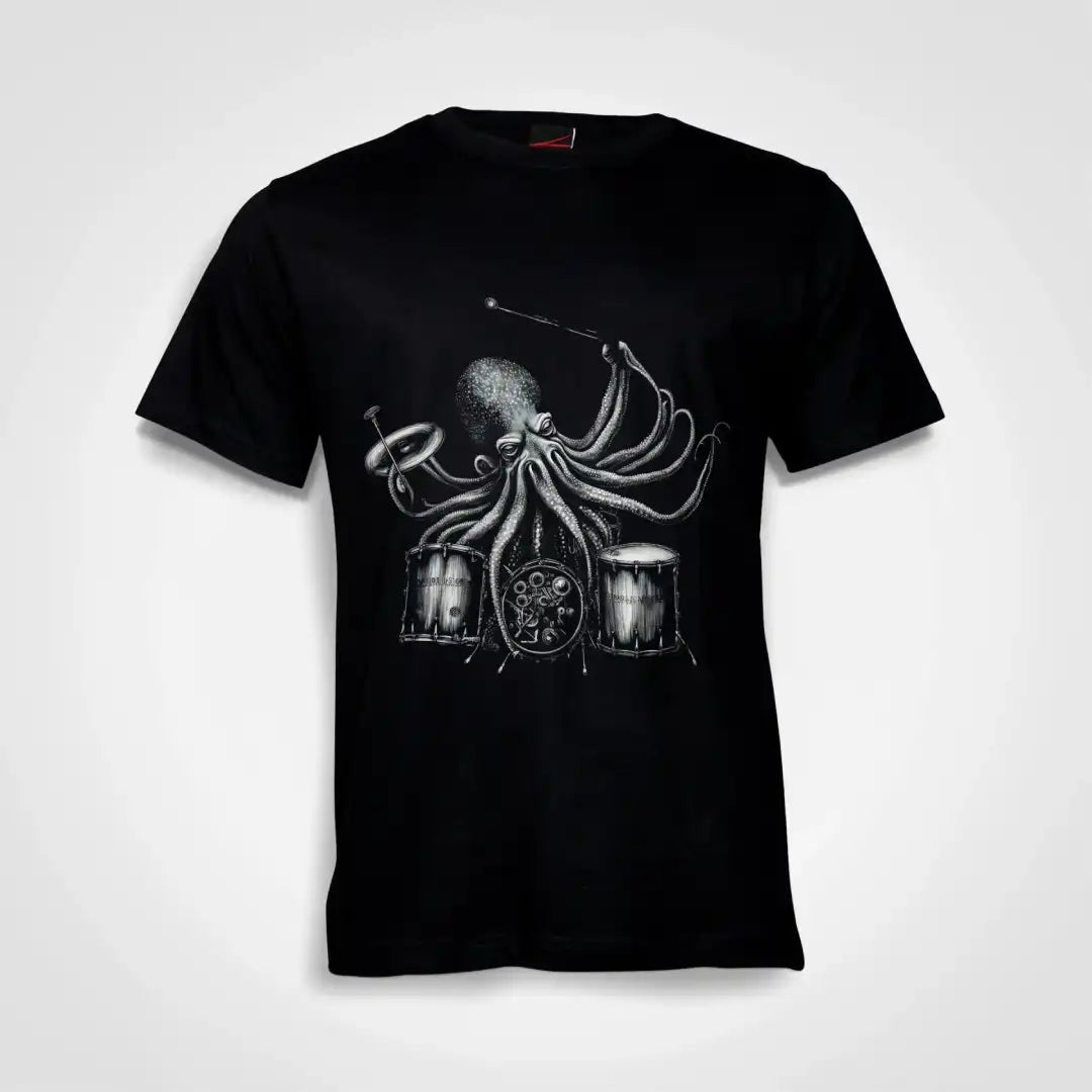 Octopus Drummer Cotton T-Shirt Black IZZIT APPAREL