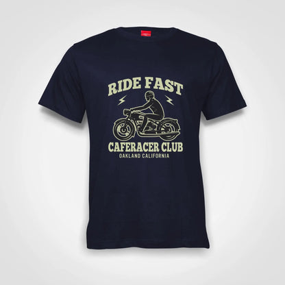 Ride Fast CafeRacer Club Cotton T-Shirt Navy IZZIT APPAREL