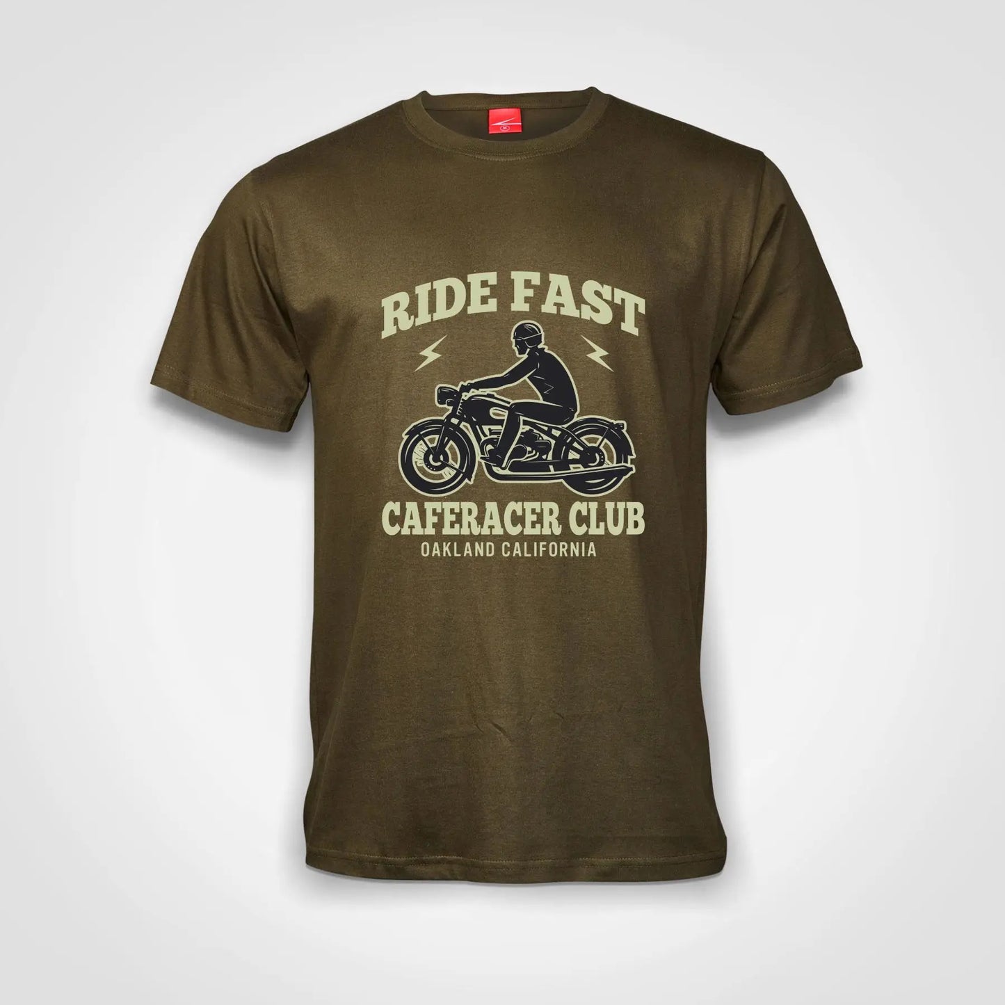 Ride Fast CafeRacer Club Cotton T-Shirt Olive IZZIT APPAREL