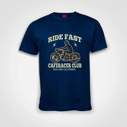Ride Fast CafeRacer Club Cotton T-Shirt Royal Blue IZZIT APPAREL
