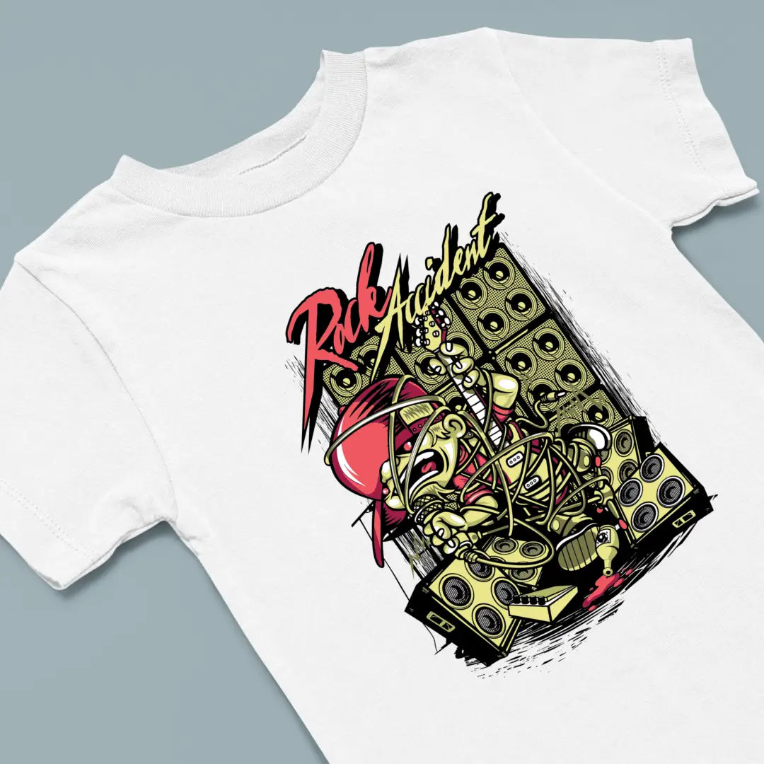 Rock Accident Kids Cotton T-Shirt White IZZIT APPAREL