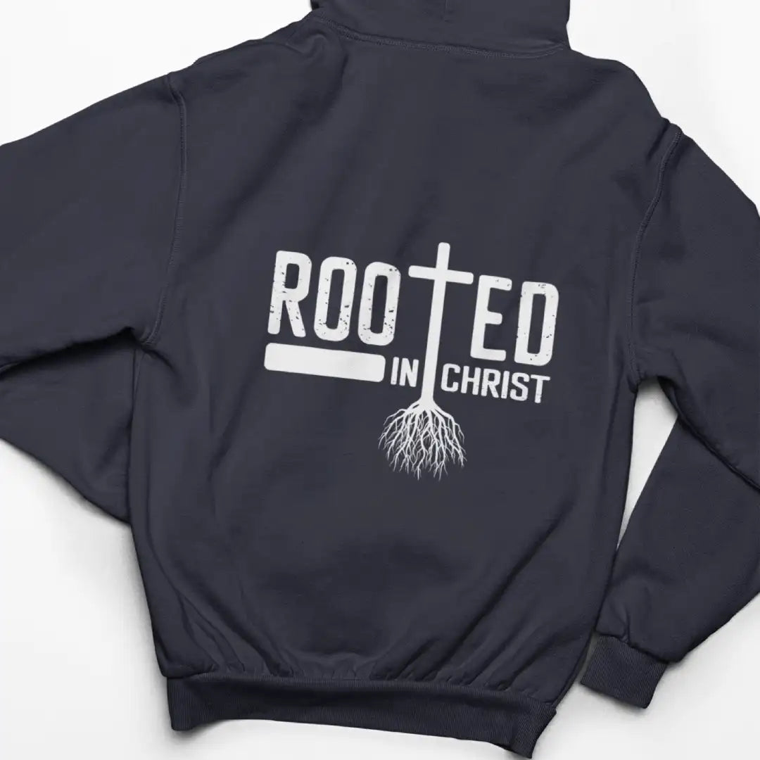 Rooted in Christ Hoodie Navy IZZIT APPAREL