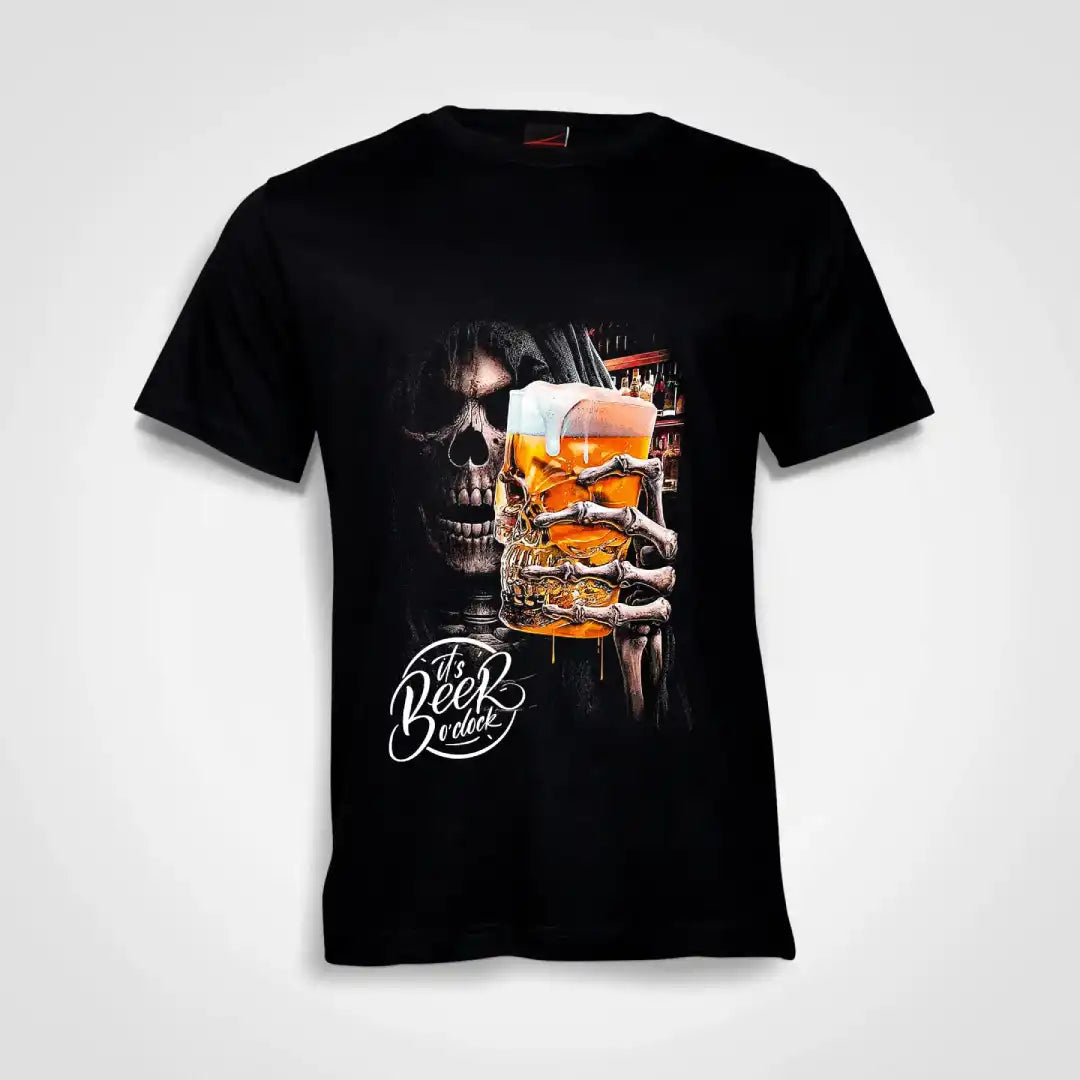 Skull Beer O Clock Cotton T-Shirt Black IZZIT APPAREL