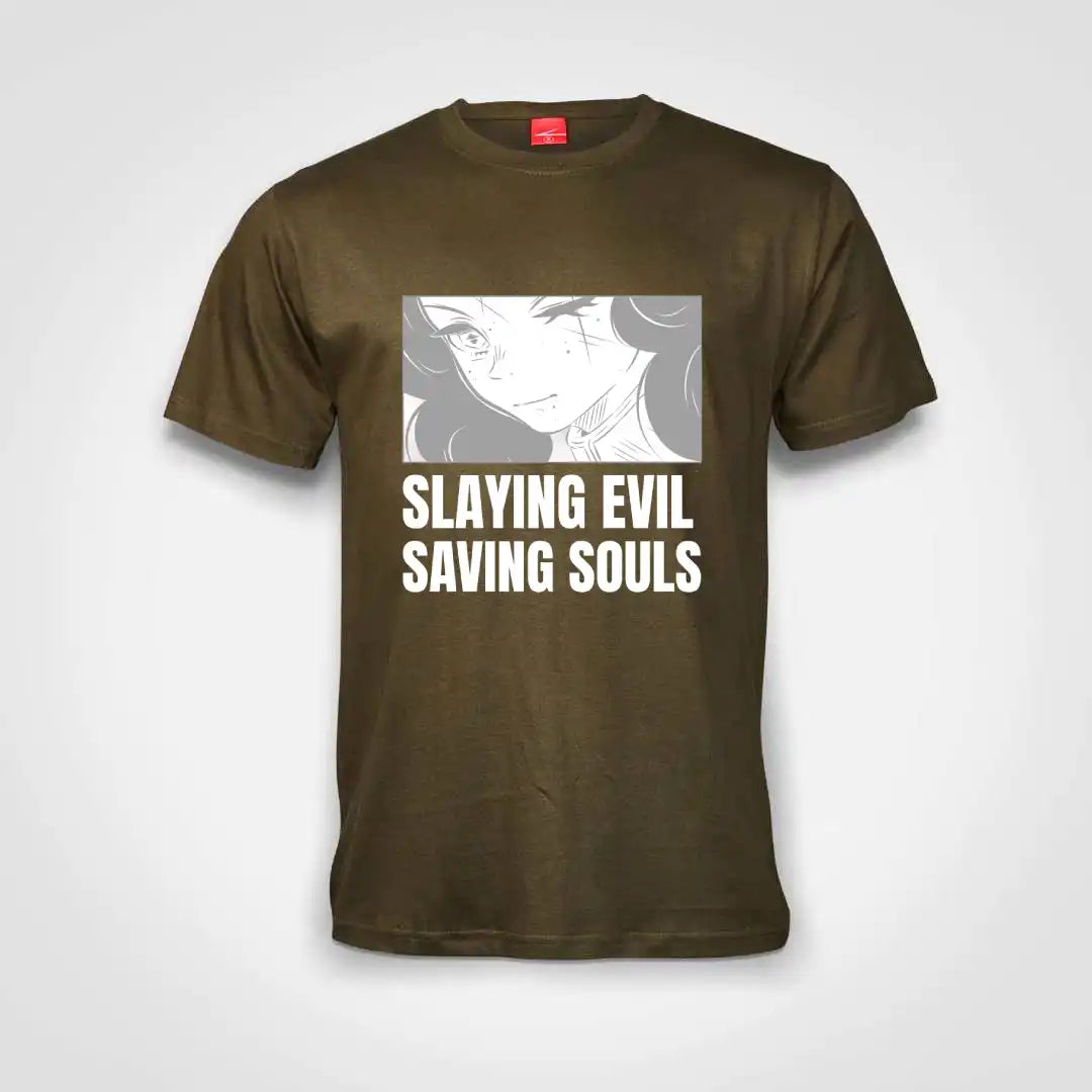 Slaying Evil Saving Souls Cotton T-Shirt Olive IZZIT APPAREL