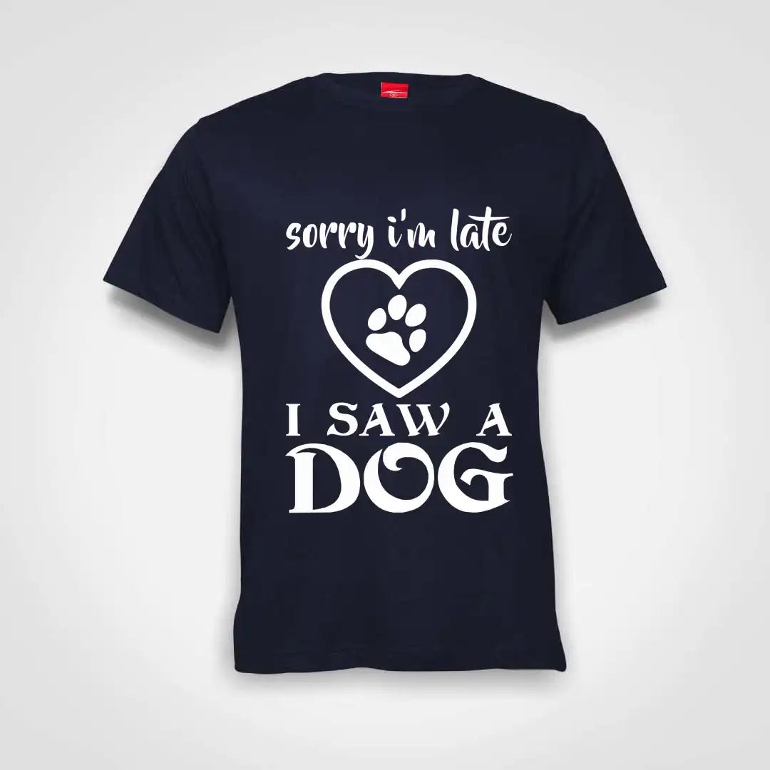 Sorry I'm Late I Saw A Dog Cotton T-Shirt Navy IZZIT APPAREL