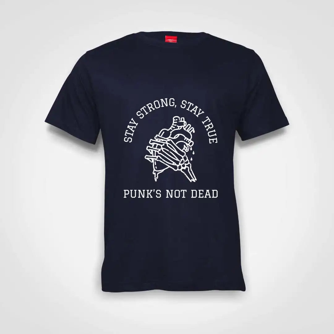 Stay Strong Stay True Punk's Not Dead Cotton T-Shirt Navy IZZIT APPAREL