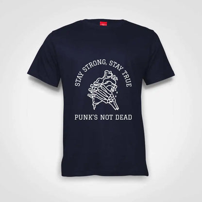 Stay Strong Stay True Punk's Not Dead Cotton T-Shirt Navy IZZIT APPAREL