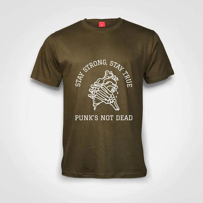 Stay Strong Stay True Punk's Not Dead Cotton T-Shirt Olive IZZIT APPAREL
