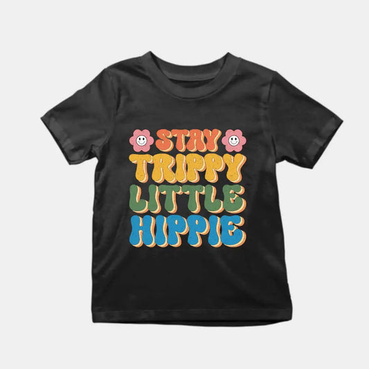 Stay Trippy Little Hippie Kids T-Shirt Black IZZIT APPAREL