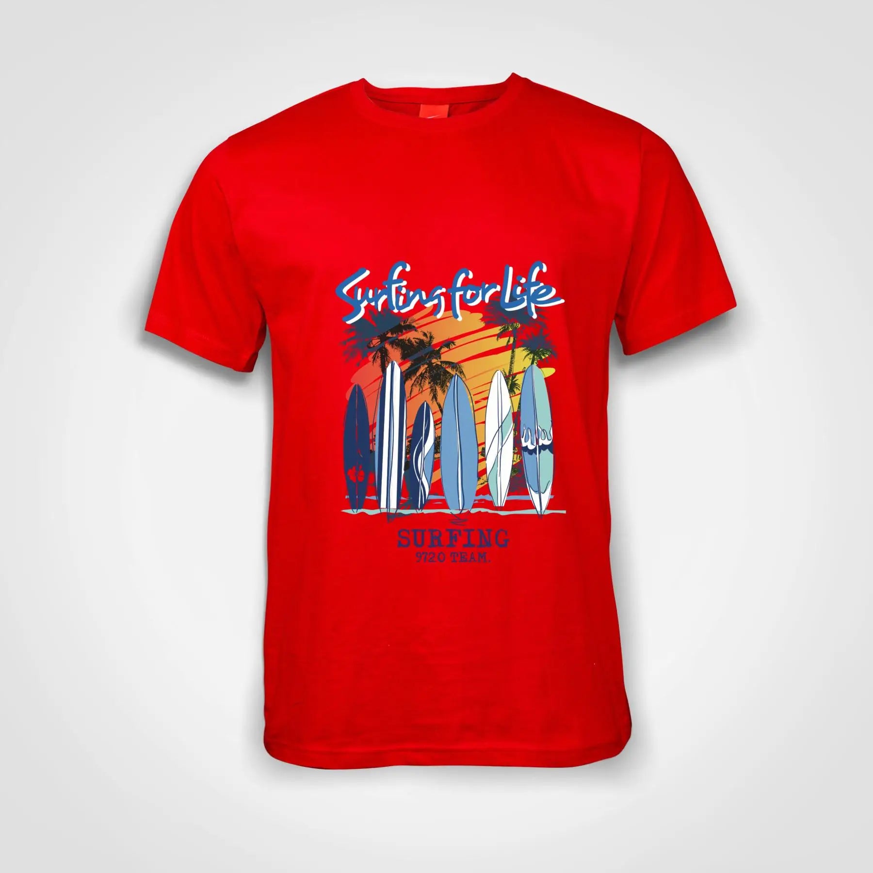 Surfing For Life Cotton T-Shirt Red IZZIT APPAREL