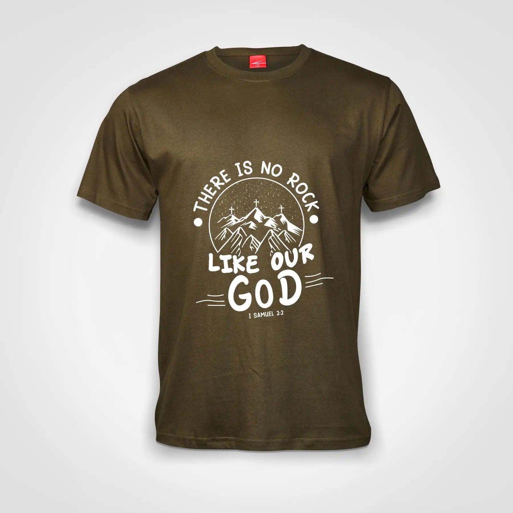 There Is No Rock Like Our God Cotton T-Shirt Olive IZZIT APPAREL