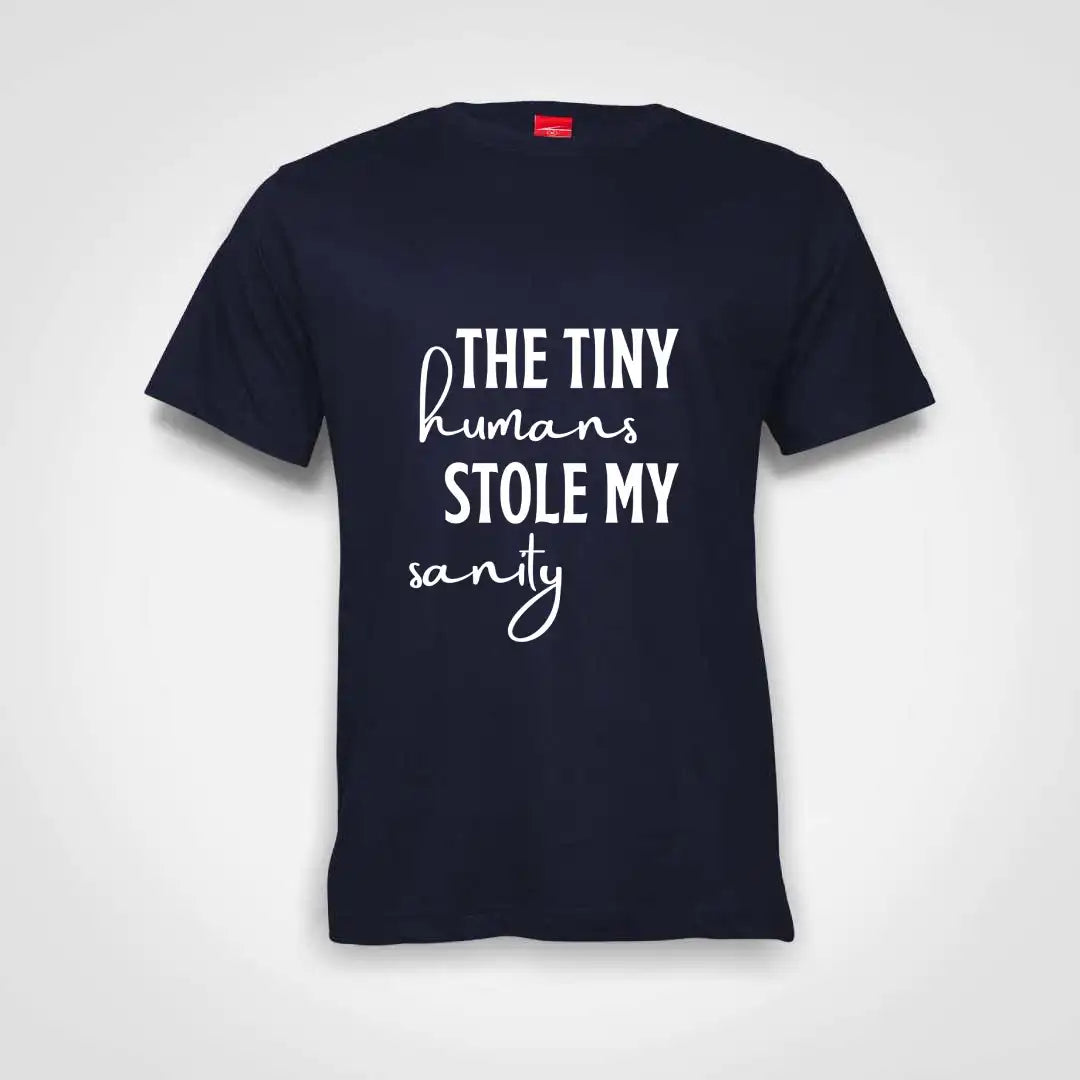 Tiny Humans Stole My Sanity Cotton T-Shirt Navy IZZIT APPAREL