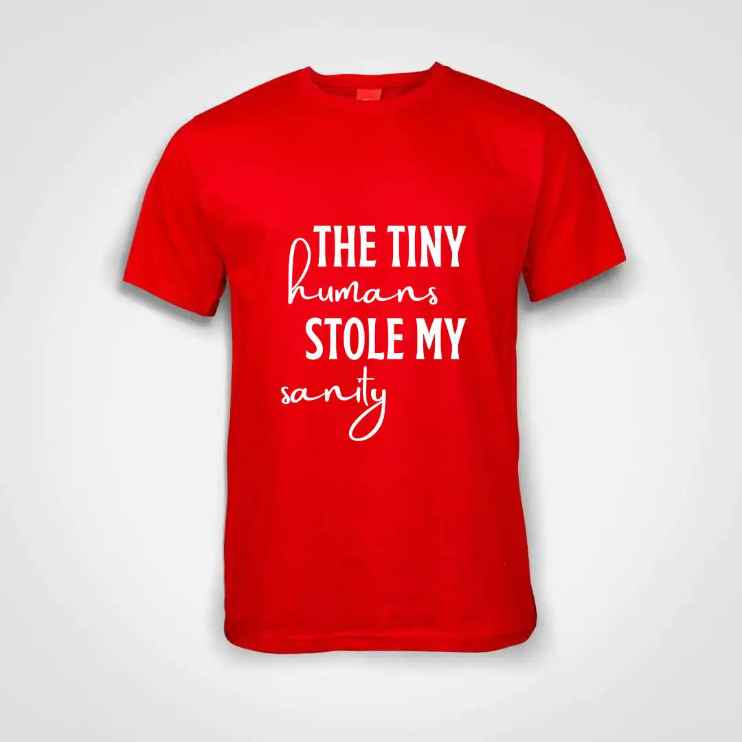 Tiny Humans Stole My Sanity Cotton T-Shirt Red IZZIT APPAREL