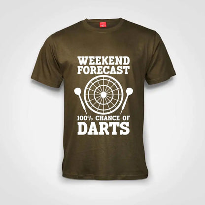 Weekend Forecast 100% Chance Of Darts Cotton T-Shirt Olive IZZIT APPAREL