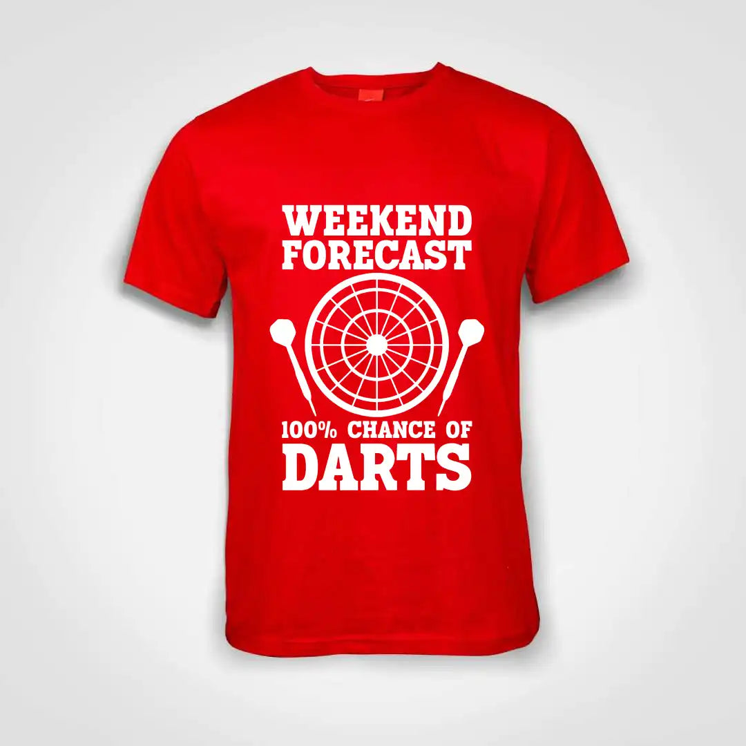 Weekend Forecast 100% Chance Of Darts Cotton T-Shirt Red IZZIT APPAREL