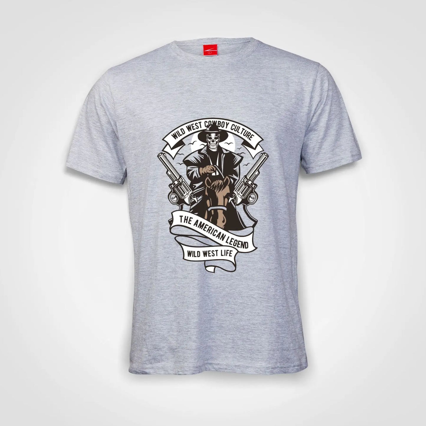 Wild West Skull Cowboy Culture Cotton T-Shirt Grey-Melange IZZIT APPAREL