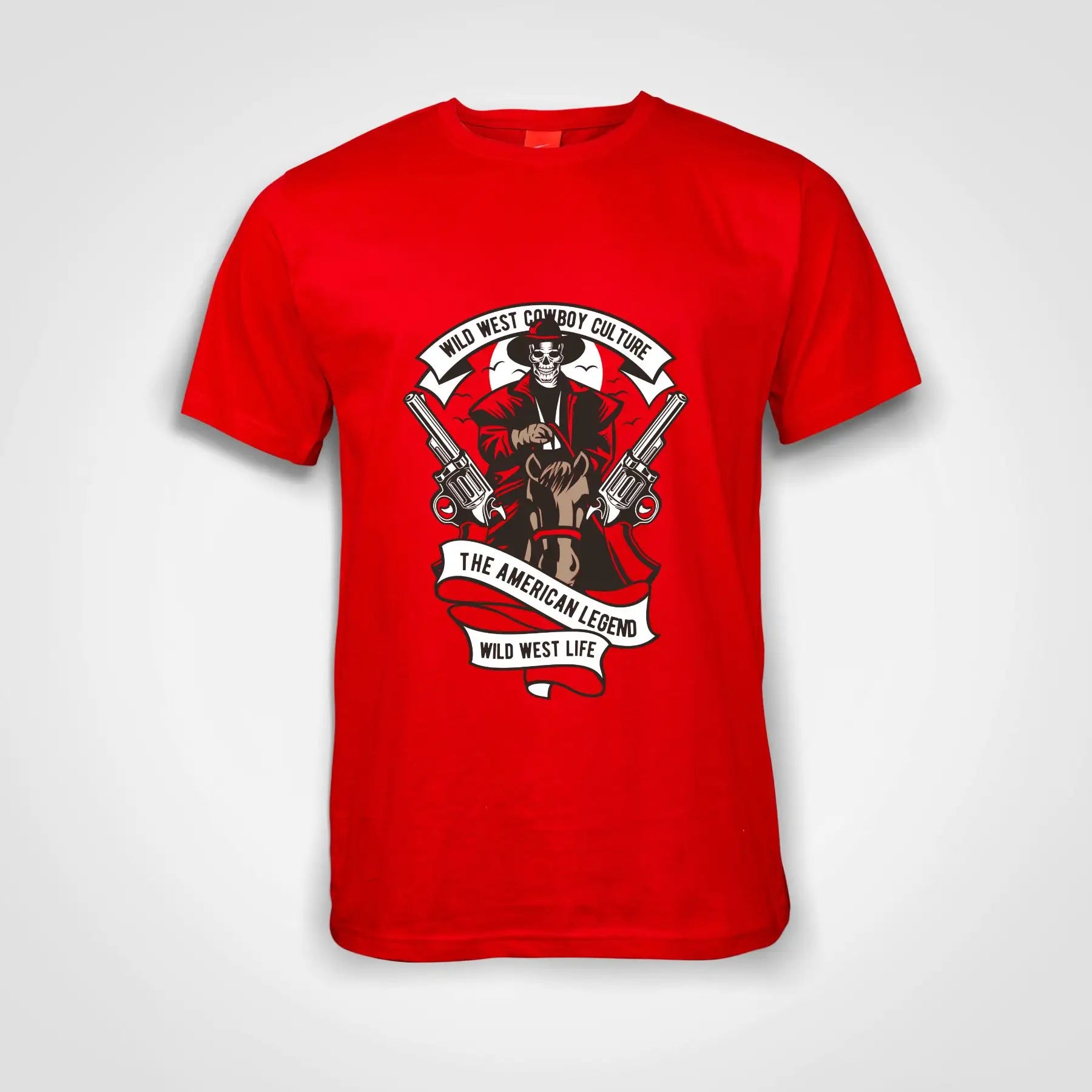 Wild West Skull Cowboy Culture Cotton T-Shirt Red IZZIT APPAREL