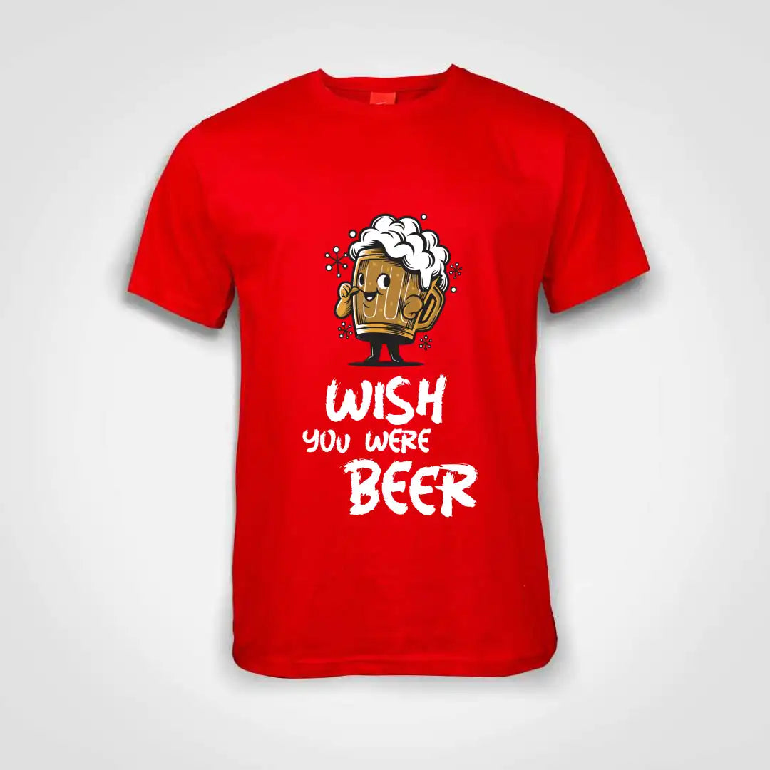 Wish You Were Beer Cotton T-Shirt Red IZZIT APPAREL