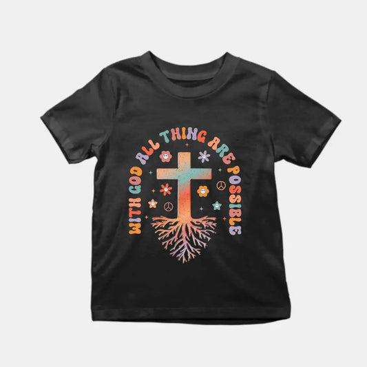 With God All Things Are Possible Kids T-Shirt Black IZZIT APPAREL