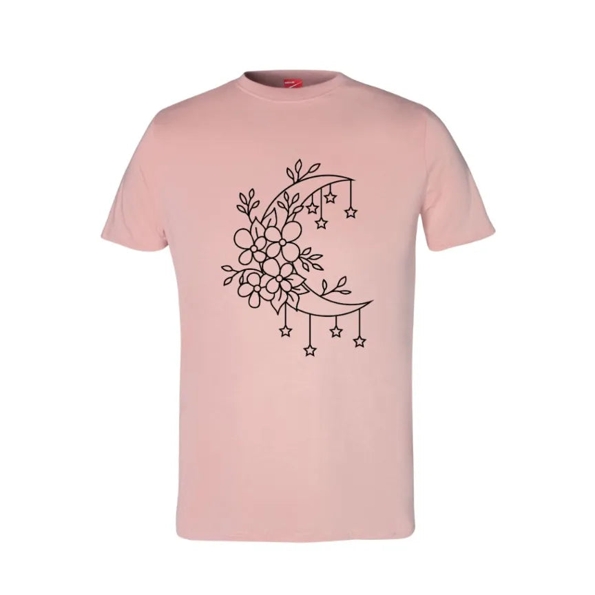 Crescent Moon Flowers Cotton T-Shirt