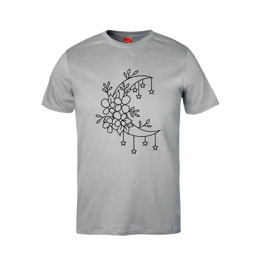 Crescent Moon Flowers Cotton T-Shirt