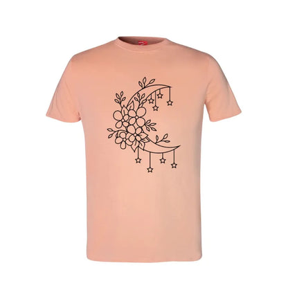 Crescent Moon Flowers Cotton T-Shirt