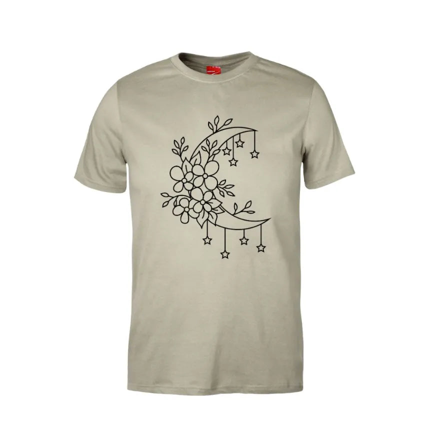 Crescent Moon Flowers Cotton T-Shirt