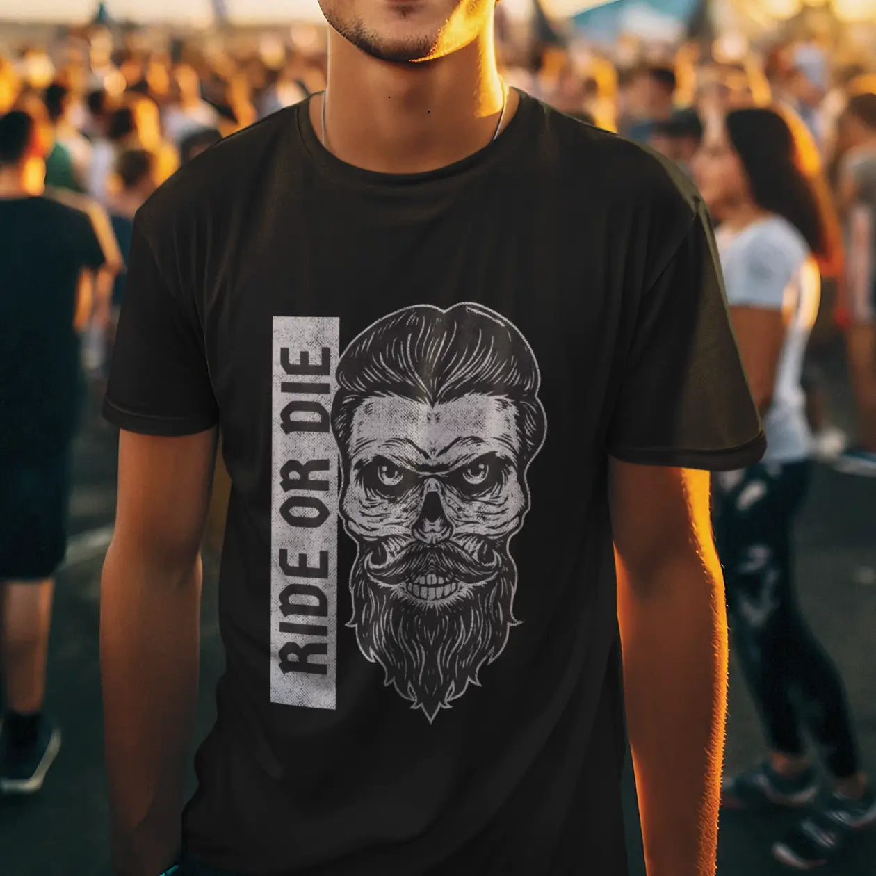 Bearded Skull Ride Or Die Cotton T-Shirt