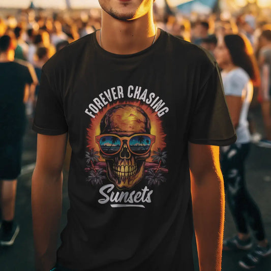 Forever Chasing Sunsets Skull Cotton T-Shirt