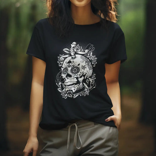 Flower Skull Cotton T-Shirt