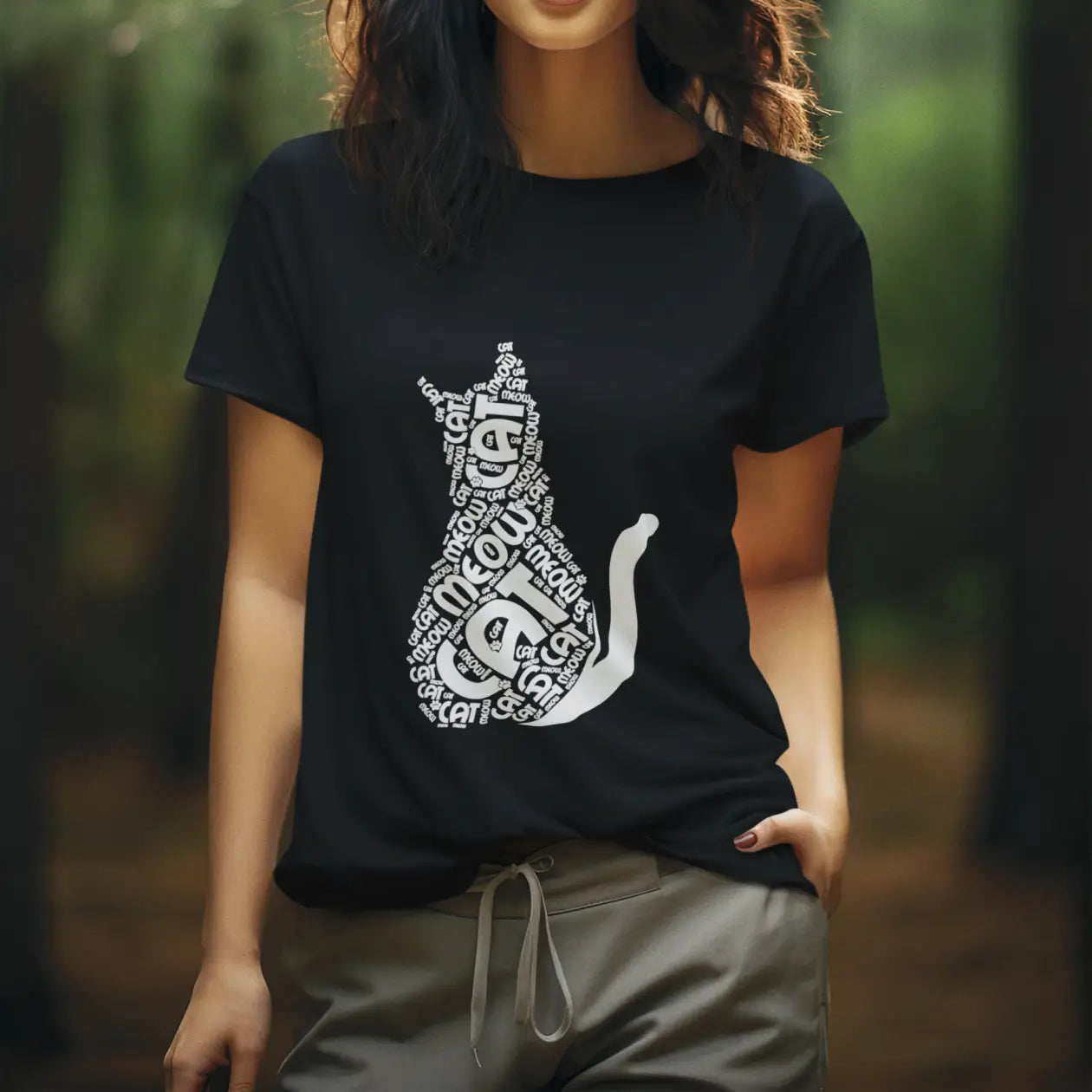 Cat Silhouette Cotton T-Shirt