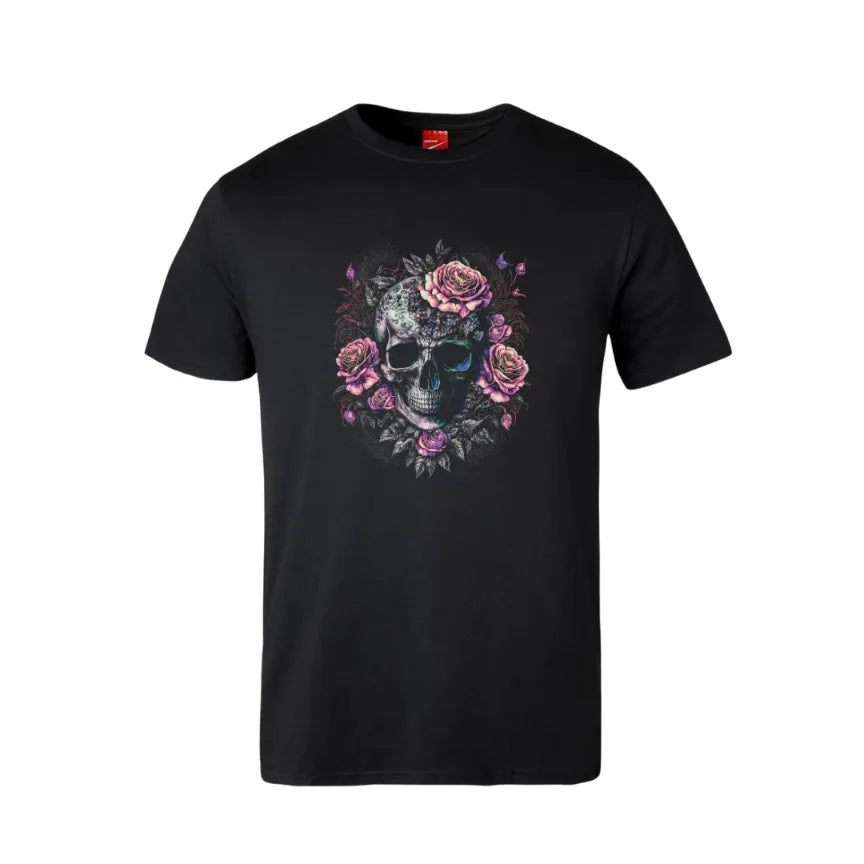 Pink Flower Skull Cotton T-Shirt