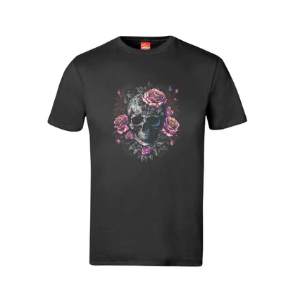 Pink Flower Skull Cotton T-Shirt