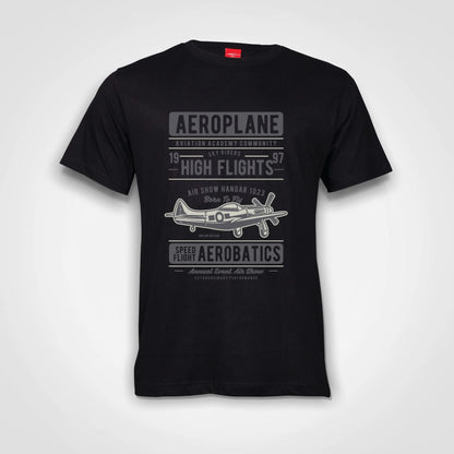 Aeroplane Aviation Academy Aerobatics Cotton T-Shirt Black IZZIT APPAREL