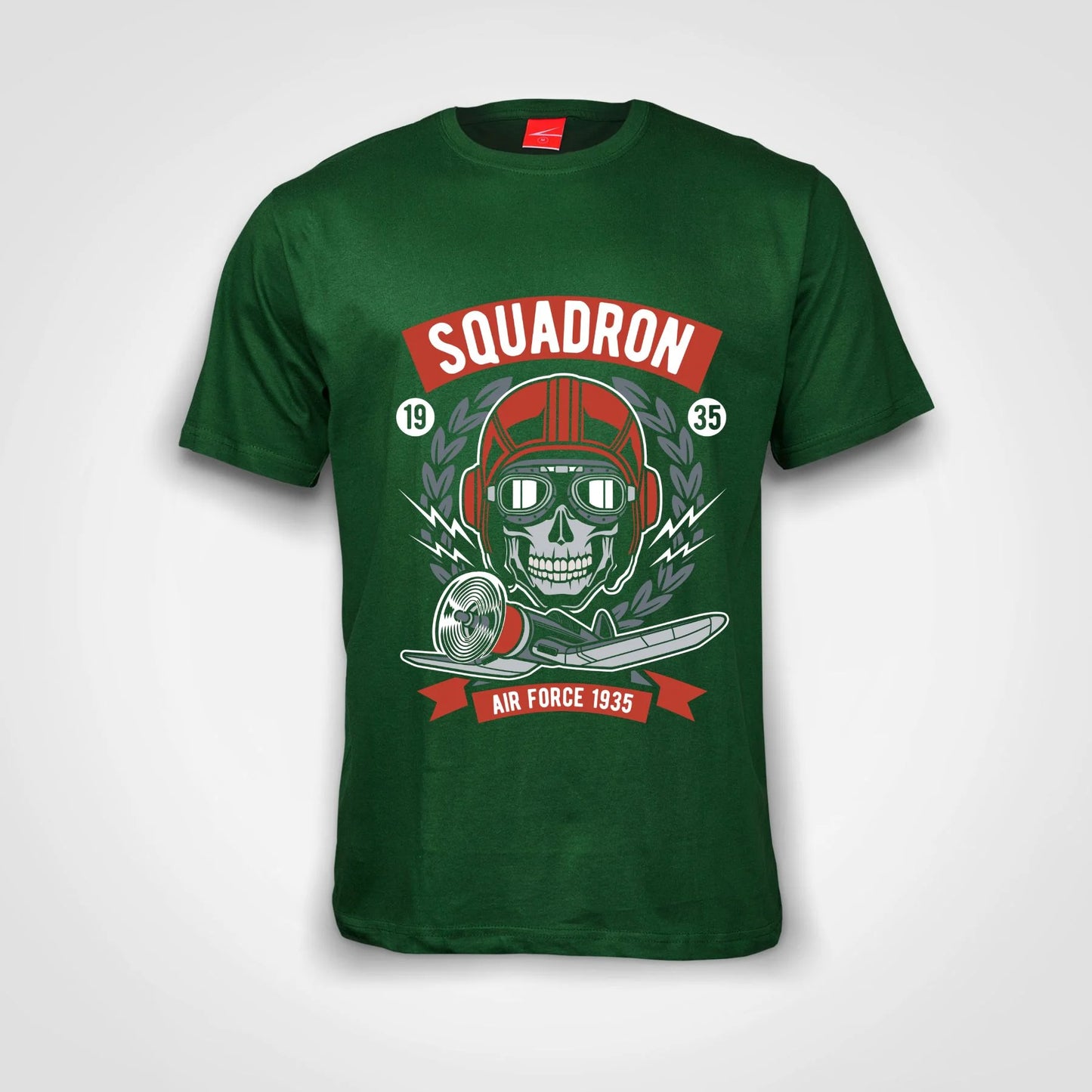Air Force Squadron Skull Cotton T-Shirt Bottle Green IZZIT APPAREL