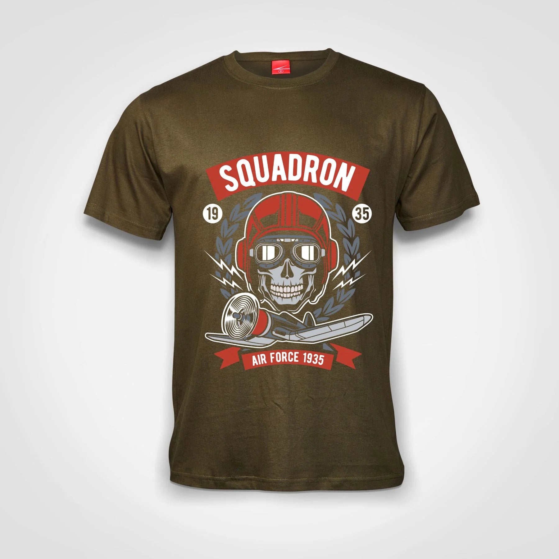 Air Force Squadron Skull Cotton T-Shirt Olive IZZIT APPAREL