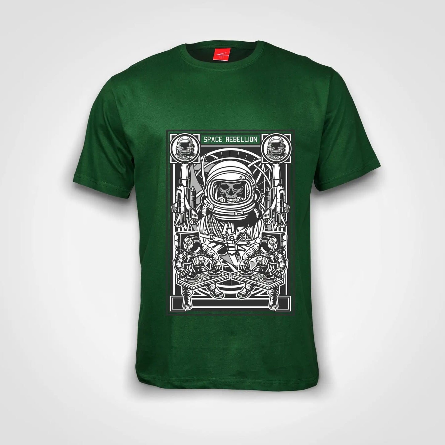 Astronaut Skull Space Rebellion Cotton T-Shirt Bottle Green IZZIT APPAREL