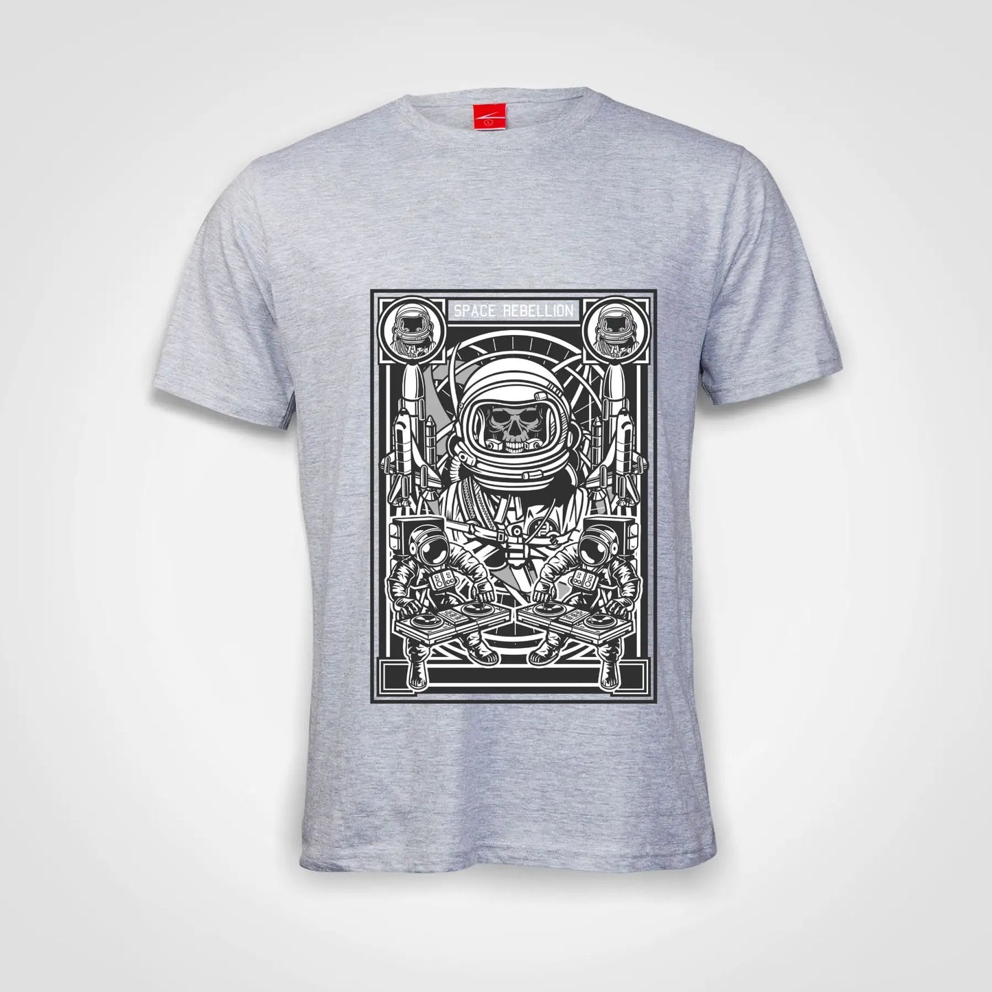 Astronaut Skull Space Rebellion Cotton T-Shirt Grey-Melange IZZIT APPAREL