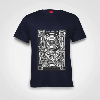 Astronaut Skull Space Rebellion Cotton T-Shirt Navy IZZIT APPAREL