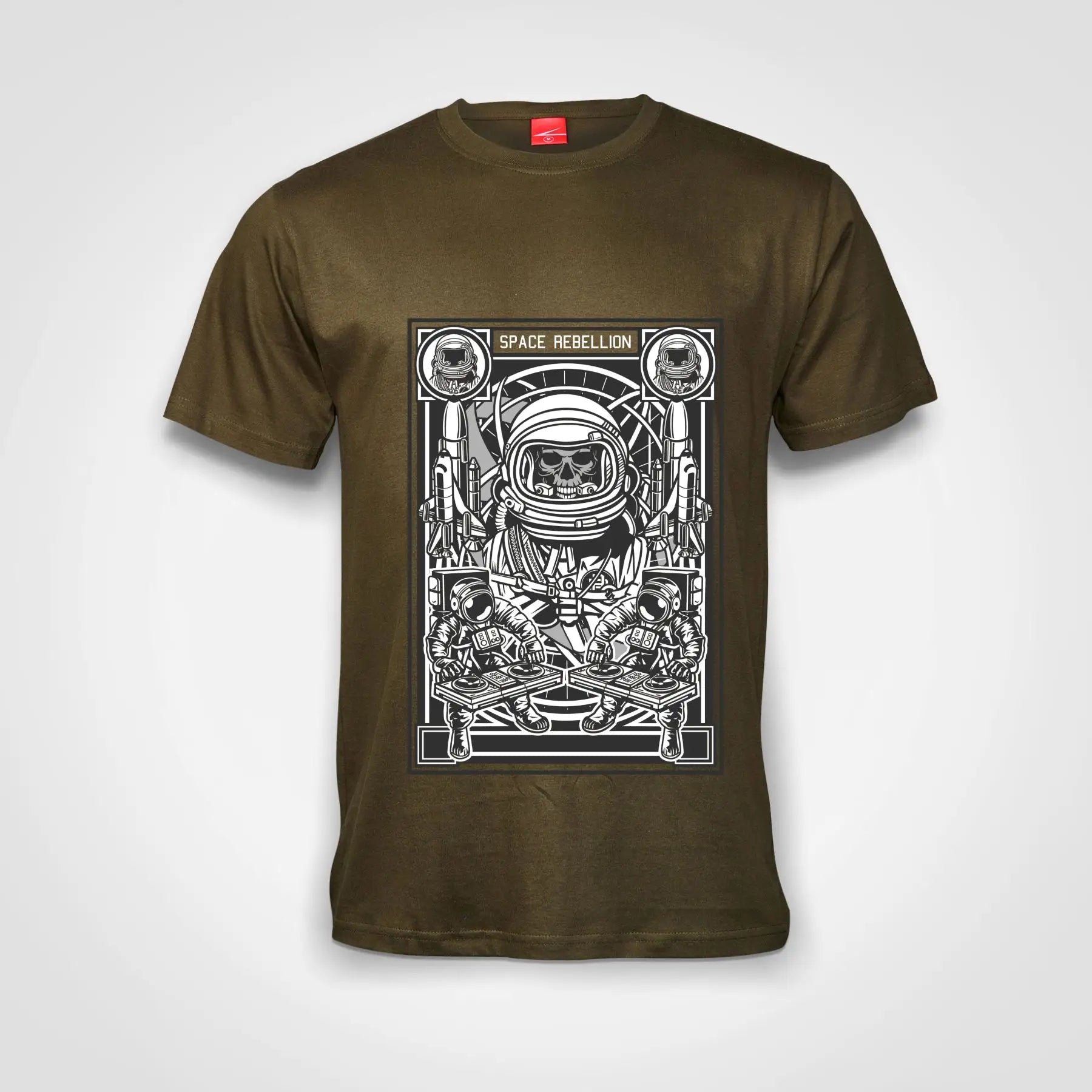 Astronaut Skull Space Rebellion Cotton T-Shirt Olive IZZIT APPAREL